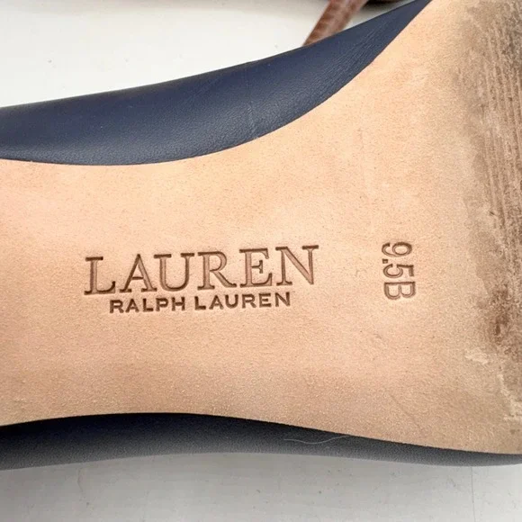 Lauren Ralph Lauren Lanette Navy Blue Leather Pointed Toe Kitten Heel Pumps 9.5 - Picture 9 of 10
